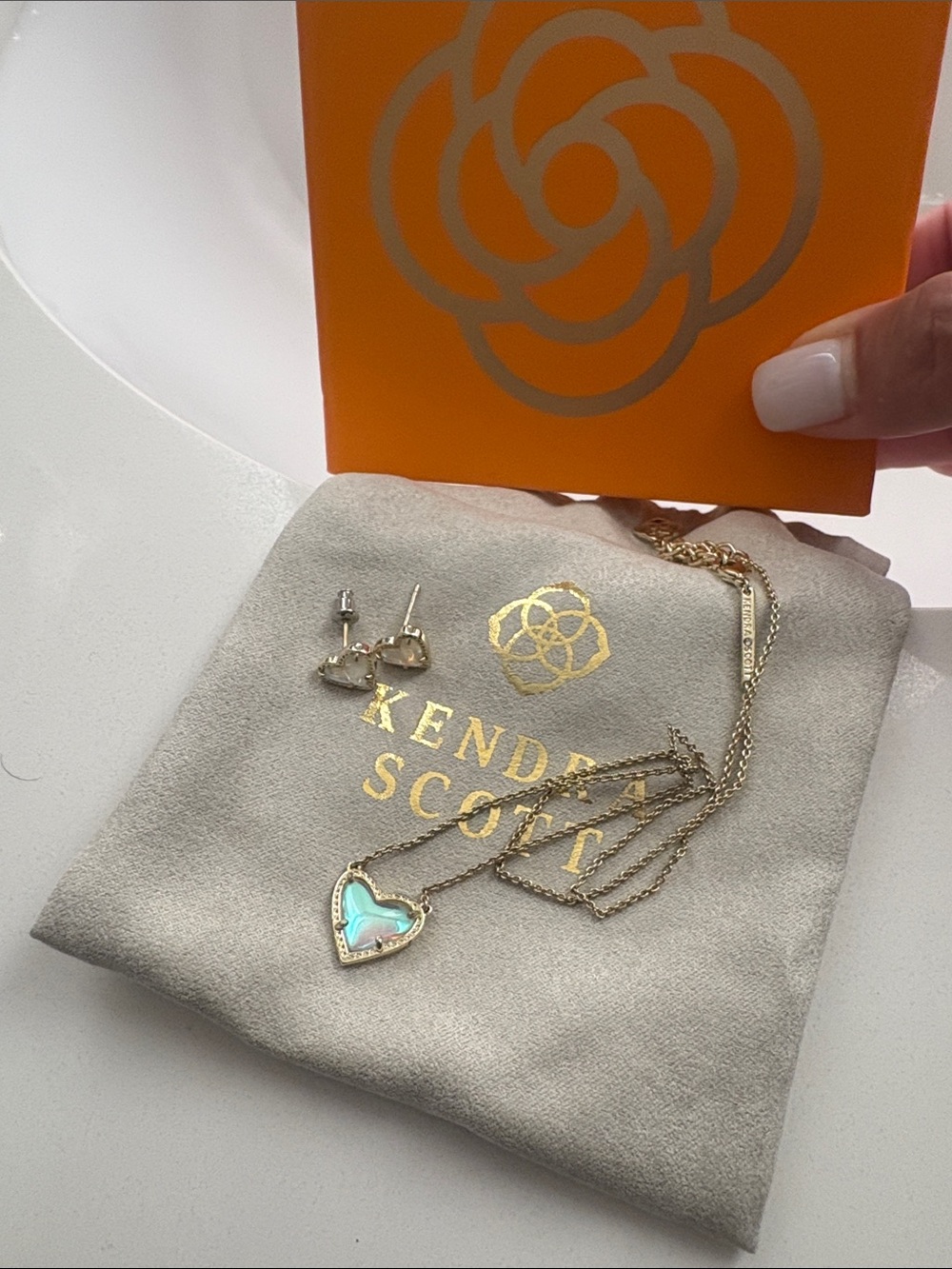 Kendra Scott Gold Heart Necklace with Turquoise Inlay